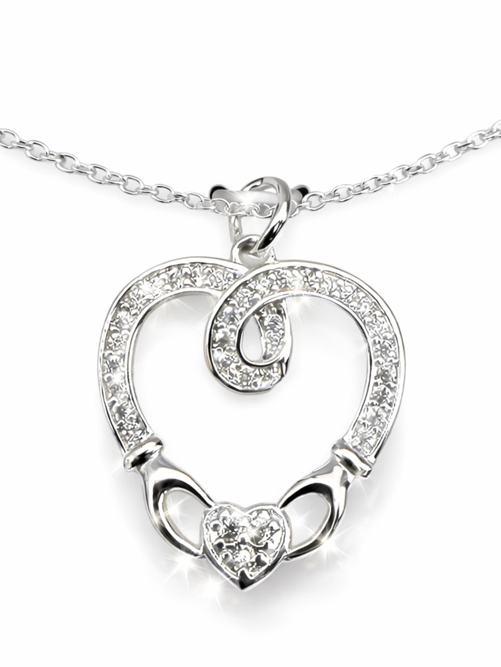 Macy's Fine Silver Plated Heart Pendant Necklace with Crystal Accents